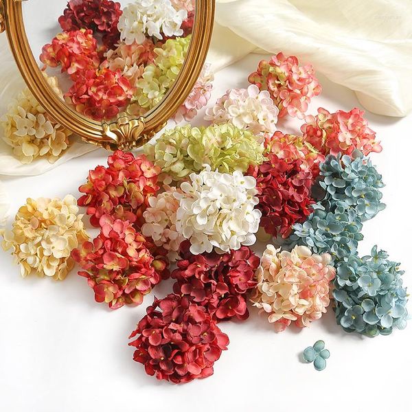 Fleurs décoratives 3pcs faux hortensia artificielle tête de fleur de fleur de la fête d'anniversaire décoration bricolage garland mur