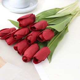 Flores decorativas 3 piezas de alta gama táctil hidratante tulipán artificial para decoración del hogar pastel y paisaje