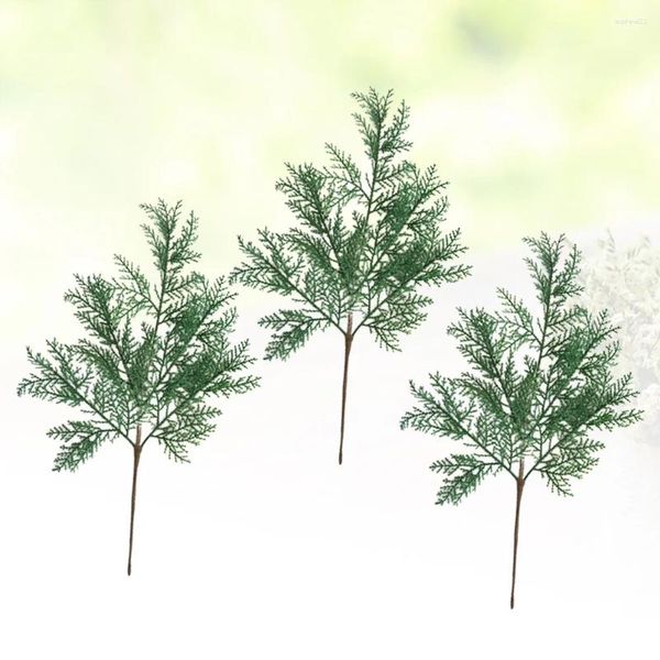 Fleurs décoratives 3pcs imitation chinois pleureur Cypress feuille brachyplast bricolage couronne de couronne décorations de Noël vert
