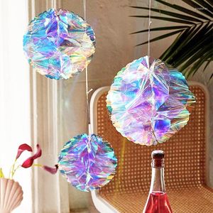 Fleurs décoratives 3pcs Film Irisé Laser Plastique Dégradé Fleur Boule Nid D'abeille Fête Mariage Anniversaire Noël Décoration DIY Goutte