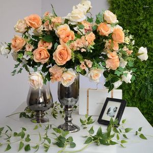Fleurs décoratives 3 pièces/lot 52cm peinture Rose fleur paquet tête Tv Table à manger maison fête bricolage décoration artificielle