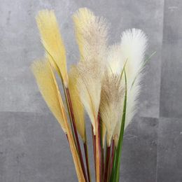 Decoratieve Bloemen 3 stks/partij Grote Pampas Gras Geel Grijs Wit Handgemaakt Boeket Met Bladeren Voor Kerstversiering Thuis Bruiloft Decor