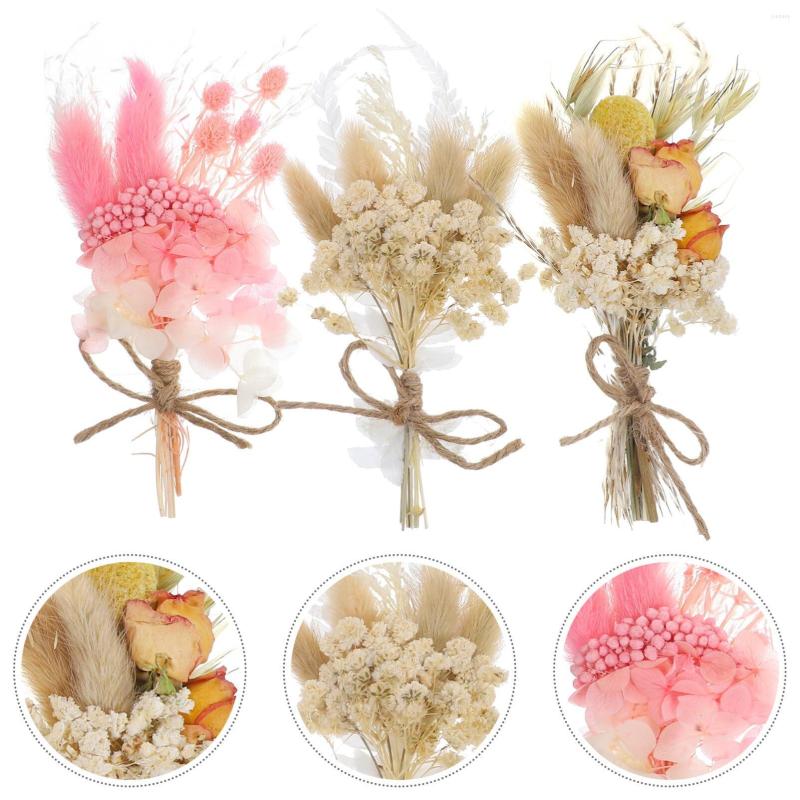Dekoratif çiçekler 3pcs mini kurutulmuş çiçek buket küçük bitkiler DIY el sanatları için doğal çiçek aranjmanı kartı hediye dekoru po props
