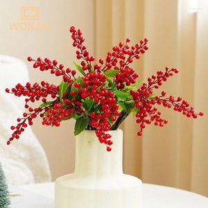 Fleurs décoratives 3 pièces rouge noël fruits mousse baie artificielle fleur Bouquet plantes chambre maison mariage fête décoration cadeaux