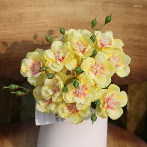 Fleurs décoratives 3 pièces Rose fleur artificielle 7 têtes Bouquet soie pour la décoration de la maison faux mur mariage toile de fond couronne