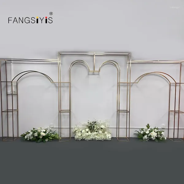 Fleurs décoratives 3PCS / Set Gold Whited Iron Square Screen Wedding Bething Heart File Flower Stand Party Arch Celebration Event