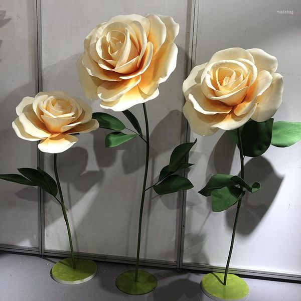 Fleurs décoratives 3pcs ensemble grand papier mousse EVA art rose fleur mariage route plomb fête d'anniversaire toile de fond décor fenêtre mise en page beauté chen