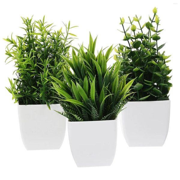 Fleurs décoratives 3 pièces petites fausses plantes Mini artificielles avec plante en pot de bureau à domicile Bouquet de Style mixte herbe de pièce de monnaie en cuivre