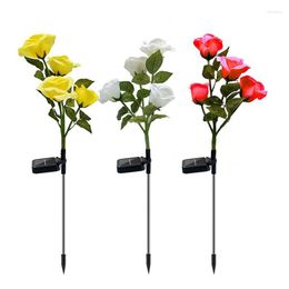 Fleurs décoratives 3pcs lumières solaires de rose lumières de jardin de pelouse extérieures; Décoration de mariage artificielle