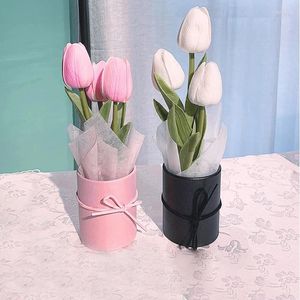 Fleurs décoratives 3 pièces tulipes savon fleur en pot bouquet artificiel décor à la maison souvenirs de mariage anniversaire saint valentin cadeau pour les femmes