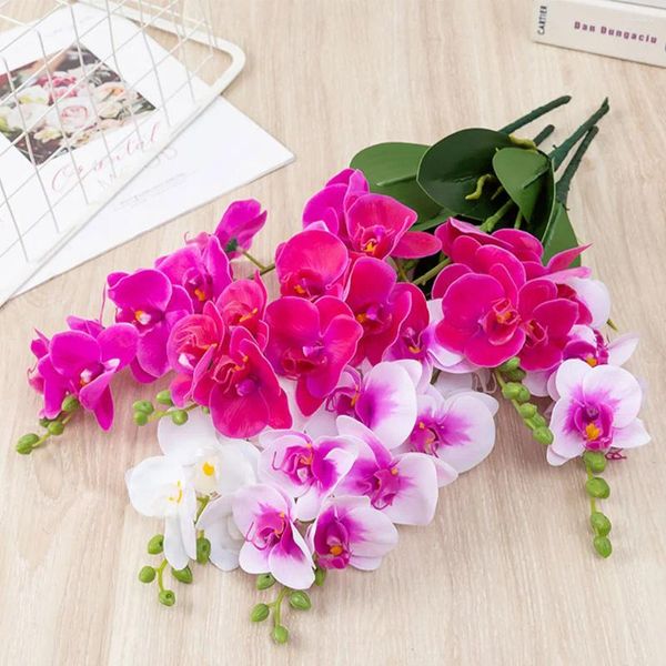 Flores decorativas 3 piezas Agregue toque de elegancia al espacio vital con estas orquídeas de Phalaenopsis simuladas Quad Rose Red