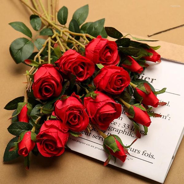 Fleurs décoratives 3x fleur de soie artificielle Rose Gift de la Saint-Valentin Mariage de mariage Bouquet Bouquet Decor