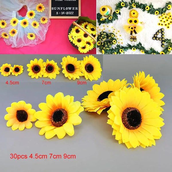 Fleurs décoratives 4,5 cm 7cm 9cm MINI ARRIFICIELLE FLORME SILLE TEMPLOWER TEMPLE DIY CRESTRE COURRAGE BOX Gift Yellow Daisy M20