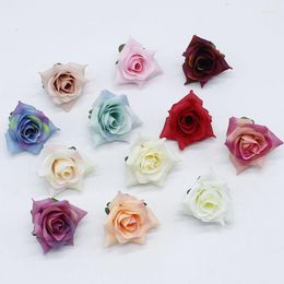 Flores decorativas 4,5 cm cabeza de flor de rosa artificial para decoración de boda bola artesanal plantas de pared falsas suministros para fiesta 100 Uds