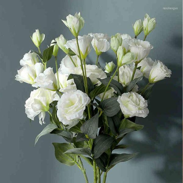 Flores decorativas 4 ramas 70 cm Flor artificial Trigeminal Eustoma Plantas Habitación Decoración del hogar Falsa boda floral Po Props al por mayor