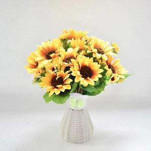 Fleurs décoratives 4 bouquets de tournesols artificiels décor en soie avec tiges jaunes arrangements de Faux soleil pour la maison de mariage