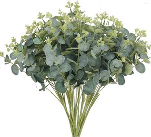 Decoratieve bloemen 4 bundels kunstmatige eucalyptus stengels groen zijden zilver dollar bladtakken groen 7