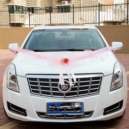 Fleurs décoratives 4 couleurs pe rose car voiture artificielle fleur arc de fleur 360cm crêpe tulle bowknot mousse décoration ensemble faux