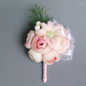 Flores decorativas 4 colores para recoger Rojo Rosa Púrpura Hombre Boutonniere Novio Padrino de boda Seda Rosa Flor Boda Nupcial Chica Muñequera Ramillete