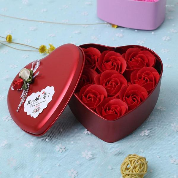 Fleurs décoratives 4 couleurs 4/9 pièces/boîte Simulation Rose savon avec boîte-cadeau femmes fille bain visage saint valentin anniversaire cadeaux de mariage