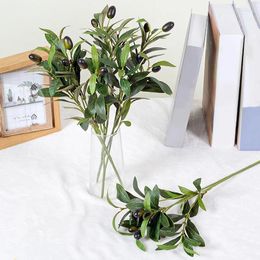 Fleurs décoratives 4 fourchettes feuilles vertes Olive artificielles Branches d'arbre plantes fruitières de noël Po accessoires décor de mariage à la maison en soie