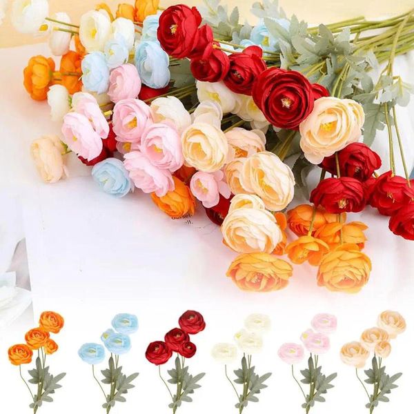 Fleurs décoratives 4 fourchettes Ranunculus simulé thé prune camélia soie Po accessoires décoration artificielle accessoire de mariage Table Lulian fleur