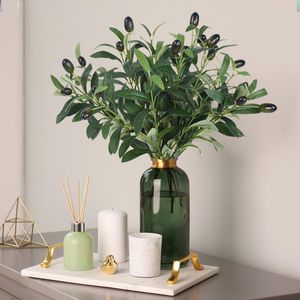 Decoratieve Bloemen 4 Vorken Kunstmatige Olijf Groene Bladeren Boomtakken Lente Fruit Planten Voor Thuis Bruiloft Decortion Zijde