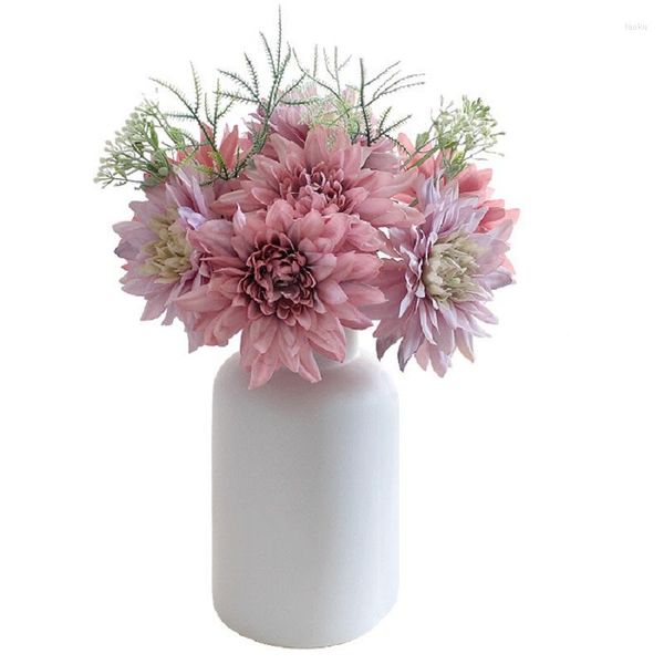 Fleurs décoratives 4 têtes d'hortensia artificielles de haute qualité, bouquet luxueux, décoration de mariage pour la maison, décor de table, faux bleu ciel