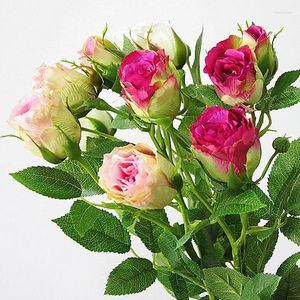 Fleurs décoratives 4 Hier Silk Branche de rose blanc artificiel pour le jardin de mariage Home Decoration de la Saint-Valentin Fake