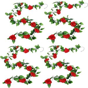 Fleurs décoratives 4 Pack 2,4 mètres vignes de roses artificielles avec des feuilles vertes fausses plantes suspendues guirlande de vigne de jardin pour la fête à la maison de mariage