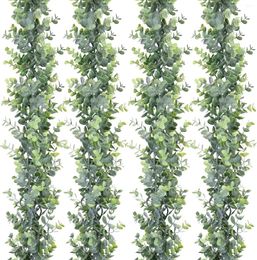 Decoratieve bloemen 4-pack kunst eucalyptus slinger plant kunstmatige wijnstokken hangende bladeren groen 6 voet / stuks UV-beschermd binnen buiten