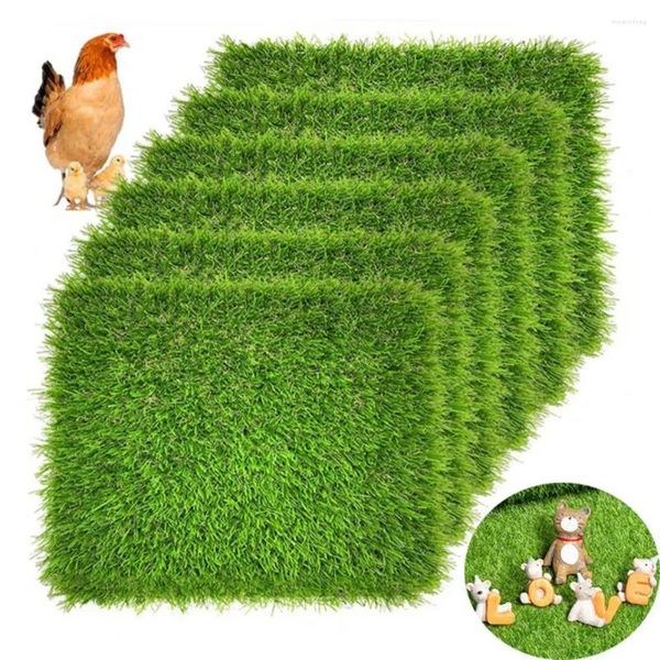 Flores decorativas 4 piezas 15/30 cm Estera para nido de pollo Almohadillas para anidar Protección para huevos Bolsas de hilo para verduras Césped artificial lavable para granja