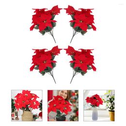 Flores decorativas 4 piezas maceta de flores artificiales mesa de Navidad florero relleno franela decoraciones de Poinsettia simuladas