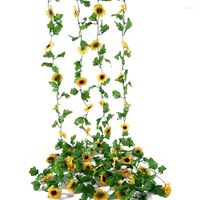 Fleurs décoratives 4 pièces guirlande de tournesol artificielle vigne en soie avec feuilles Faux Faux tenture murale pour décor de couronne de bricolage