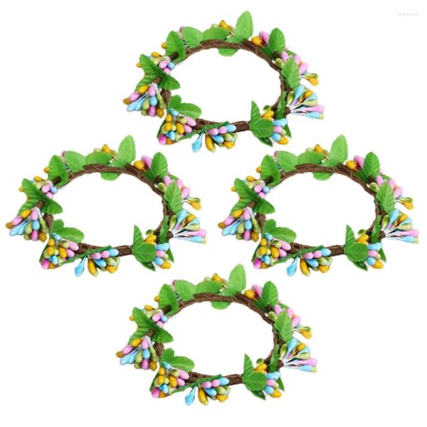 Flores decorativas 4 pcs anillo de Pascua primavera coronas falsas decoraciones de festival de la puerta de hierro de la fiesta de alambre de hierro guirnalda