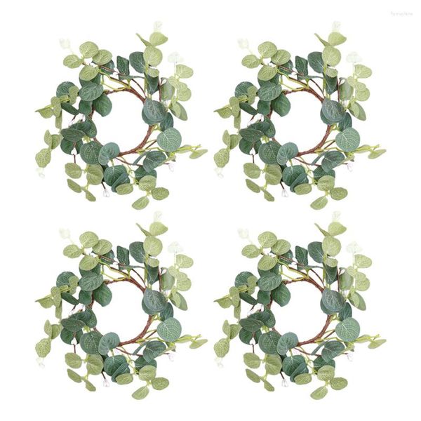 Couronne de fleurs décoratives, 4 pièces, anneau d'eucalyptus, décor de porte d'entrée d'été, plateau de décorations de mariage rustique