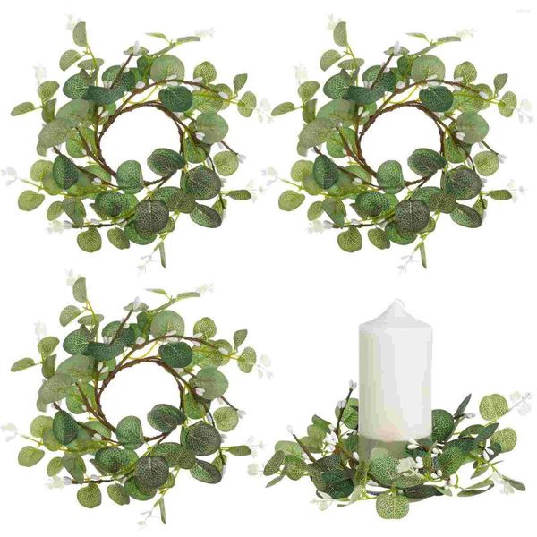 Couronne de fleurs décoratives, 4 pièces, anneaux d'eucalyptus pour piliers, feuilles de Table, couronnes de poteaux en plastique