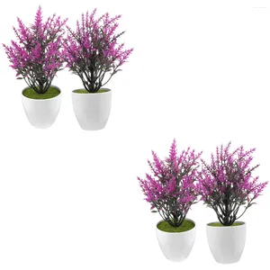 Fleurs décoratives 4 pcs fausses plantes pots de fleur de fleur table de bureau en pot décor de bureau de bureau ménage modèle artificiel modèle de bonsaï