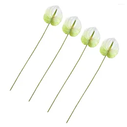 Fleurs décoratives 4 pcs fausse simulation Anthurium Andraeanum Lind Declicate Bouquet Decor Life Life Life Life Life Lifting White Artificiel Decoration Bride