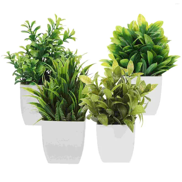 Flores decorativas 4 piezas de hojas verdes falsas, mesa artificial, plantas de interior, macetas de flores de interior vivas para decoraciones de plástico