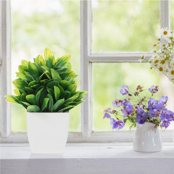 Fleurs décoratives 4 pièces fausses feuilles vertes parures artificielles Mini Pots faux décors en plastique maison bonsaï bureau