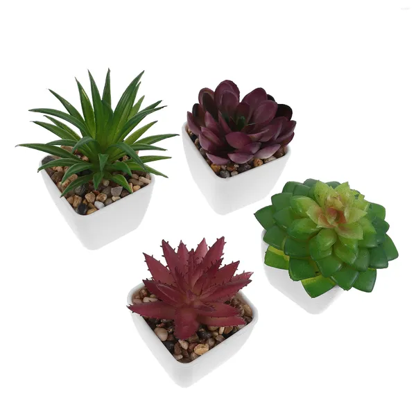 Fleurs décoratives 4 Pcs Plantes Vertes Miniature Faux Bonsaï Décor Pots Petites Plantes Succulentes Artificielles Ornent Jardin Aménagement Paysager Maison