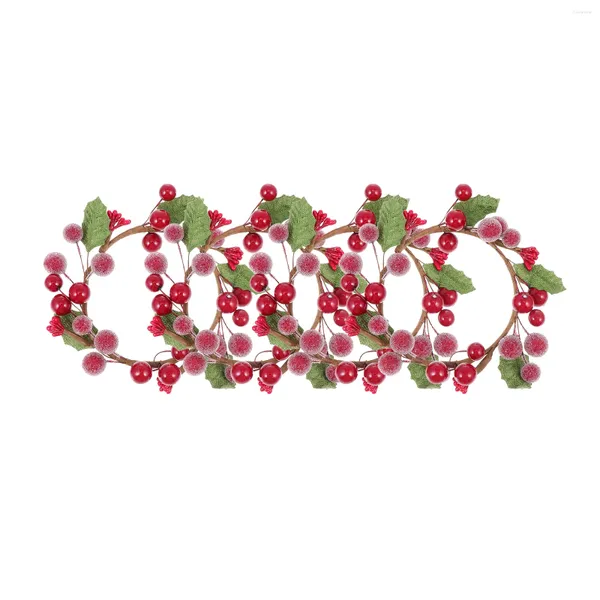 Fleurs décoratives 4 pièces pommes de pin couronne de baies de noël décor de Table à manger anneaux de serviette en mousse accessoire de décoration de noël