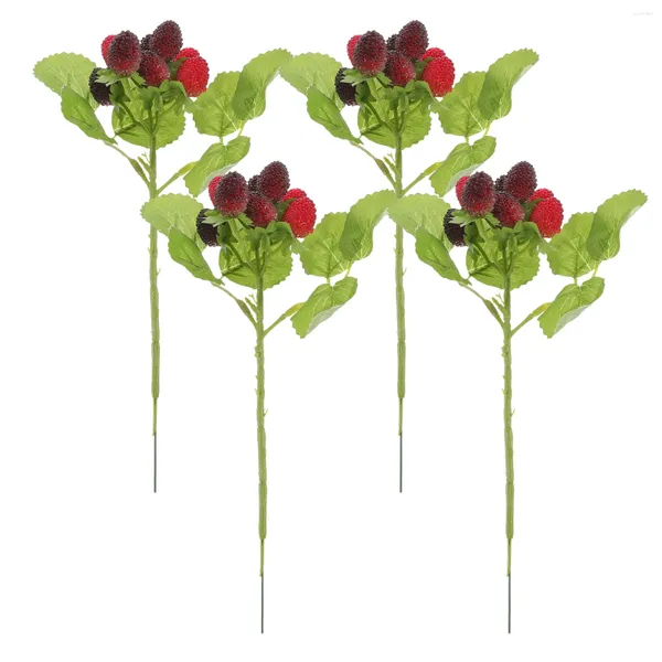 Flores decorativas 4 piezas Planta simulada Bayberry Ceras de plástico sintético Fresas silvestres Fiesta Modelos de frutas Accesorios de escaparate