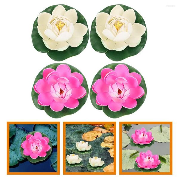 Fleurs décoratives 4 pcs décoration étang simulée à moitié ouverte Lotus feuille artificielle floraison flottante à la maison belle mousse de plante pour plante pour