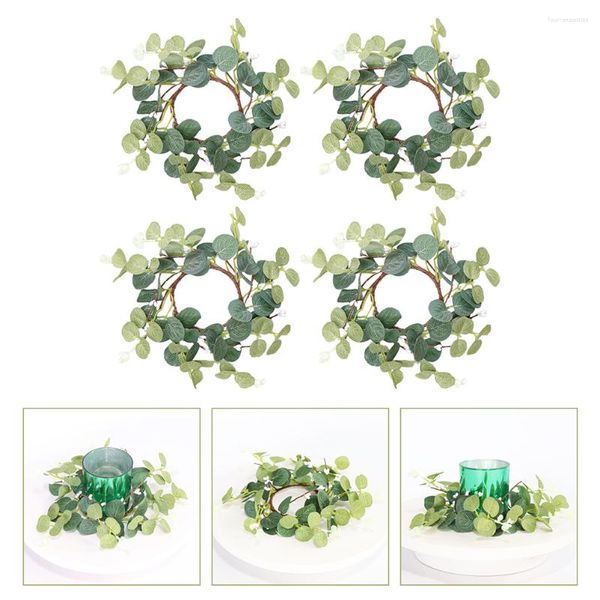 Fleurs décoratives 4 pièces décoration de mariage rustique couronne d'eucalyptus anneau 15x15cm fil de fer vert