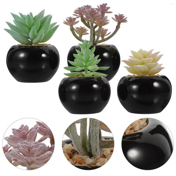 Flores decorativas 4 piezas Bonsai simuladas plantas pequeñas mini suculentas macetas artificiales de PVC falso en maceta