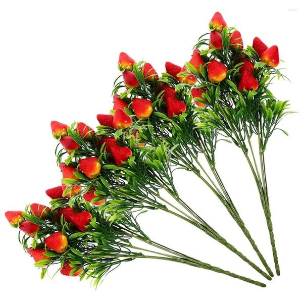 Fleurs décoratives 4 PCS Simulation Bouquet de fraise Fruit Fruits Plantes Faux pour la table Fruits Home Bure