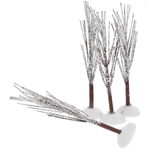 Flores decorativas, 4 Uds., árbol pequeño cubierto con nieve, decoración para el hogar, adorno de alambre de hierro, estatua Artificial, manualidades DIY