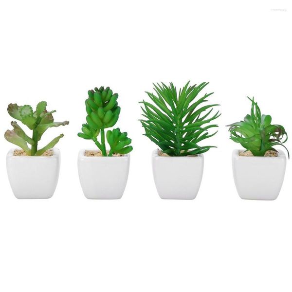 Fleurs décoratives 4 Pots Artificielle Plante Succulente Assorties Mini Plantes En Plastique Réaliste Faux Vert En Pot